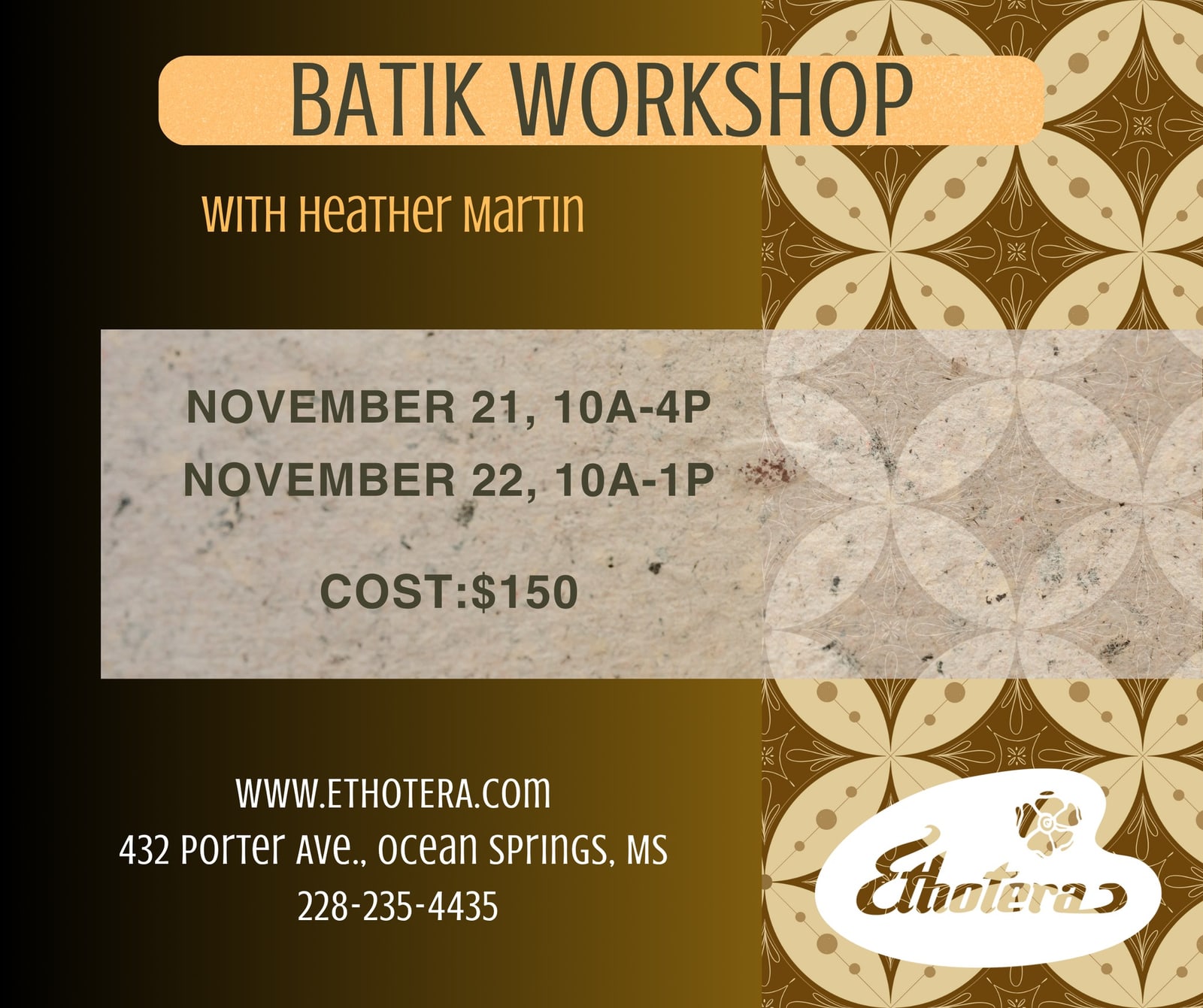 Batik Workshop with Heather Martin flyer