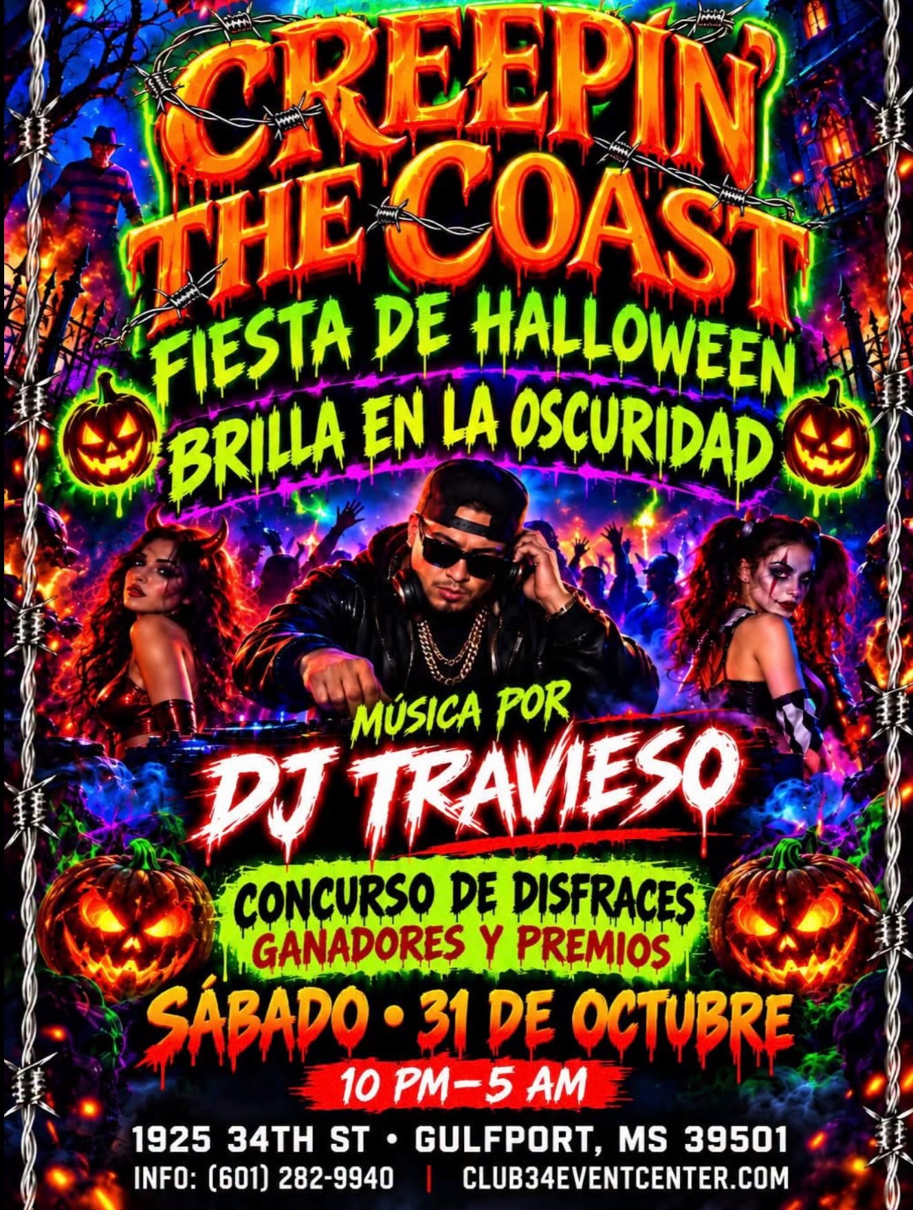 Creepin' the Coast: Fiesta de Halloween Brilla en la Oscuridad flyer