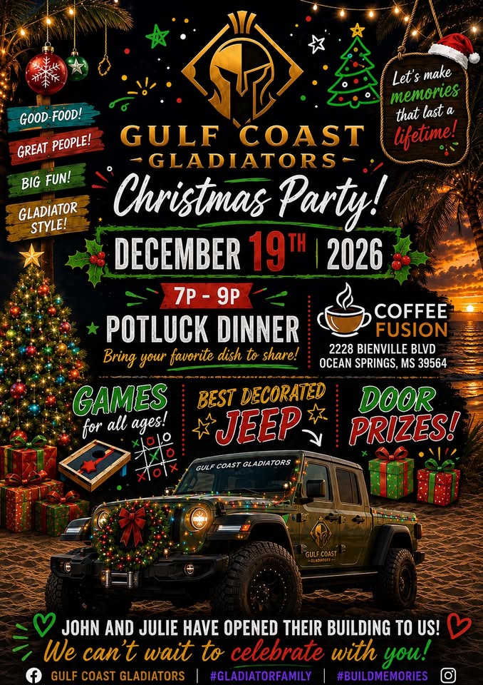 Gulf Coast Gladiators “2026” Christmas Party flyer