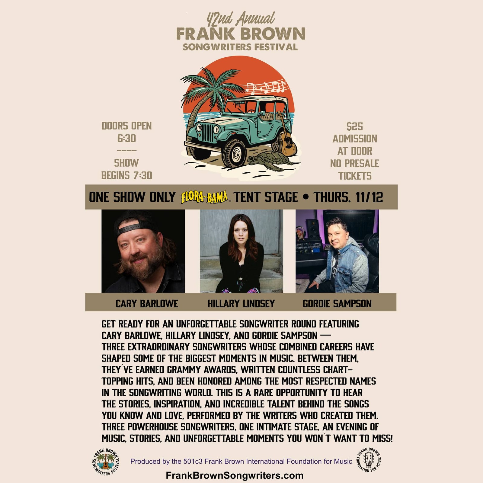 Three Extraordinary Songwriters / One Show Only flyer